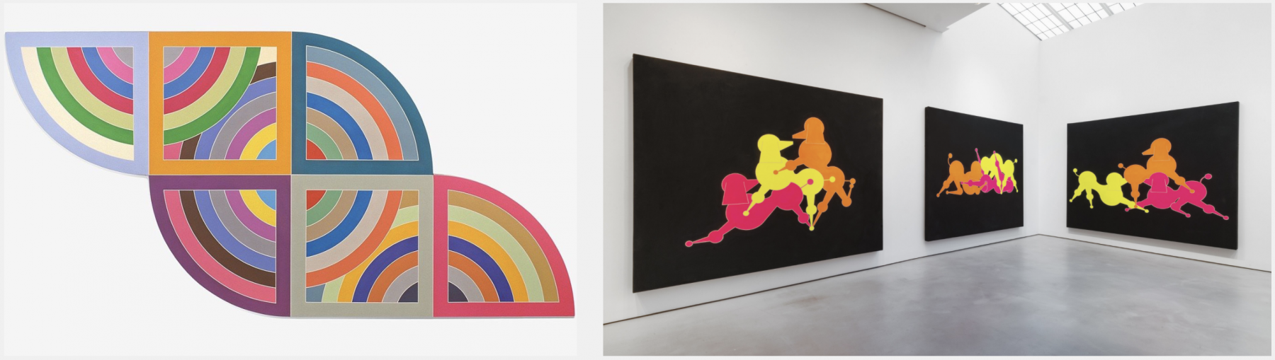 Left: Frank Stella, Harran II (1967) / Solomon R. Guggenheim Museum, New York (Gift, Mr. Irving Blum, 1982) &amp;copy; Frank Stella / Artists Rights Society (ARS), New York.

Right: GENERAL IDEA, Installation view of Mondo Cane Kama Sutra (1984) in P is for Poodle at Mitchell-Innes &amp;amp; Nash, New York, 2020.