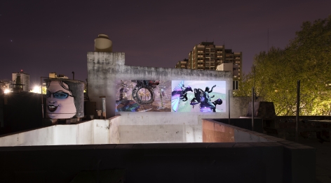 JACOLBY SATTERWHITE Installation view of&nbsp;Camp Fires&nbsp;at UV Estudios, Buenos Aires, 2019